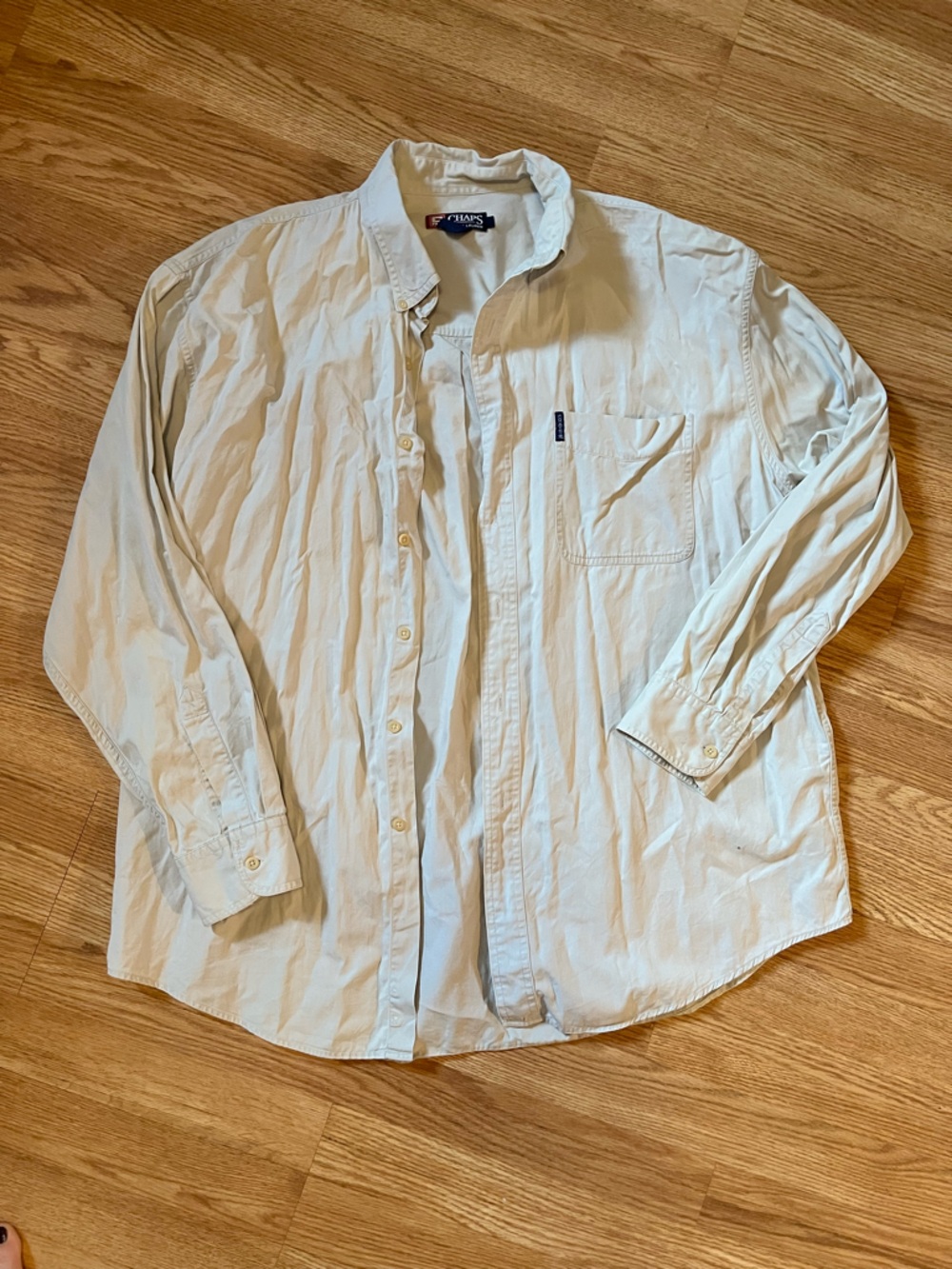 Ralph Lauren Chaps Cream Shirt with Navy and Red Logo Tag